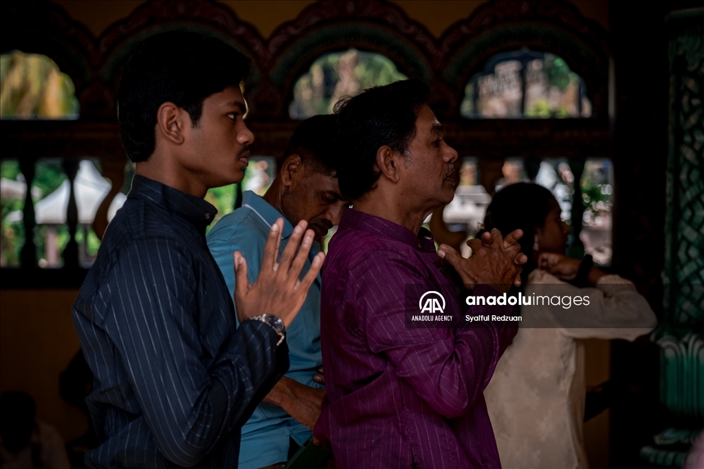 Hindu devotees gather at Batu Caves Temple for Deepavali Blessing