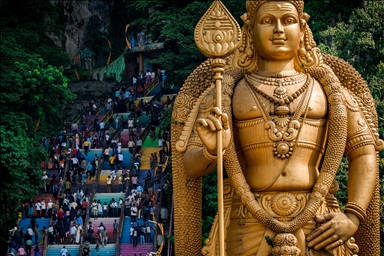 Hindu devotees gather at Batu Caves Temple for Deepavali Blessing