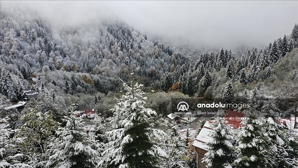 Rize'nin yüksek kesimlerine kar yağdı