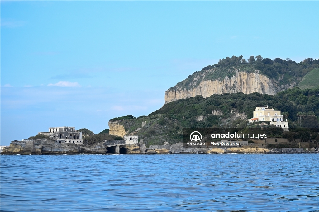 The volcanic area of the Campi Flegrei, near Naples, seen from the sea