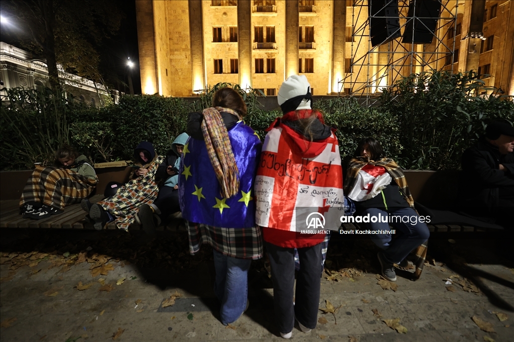 Georgian opposition protests against election results set up tent in front of parliament
