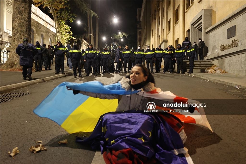 Georgian opposition protests against election results set up tent in front of parliament