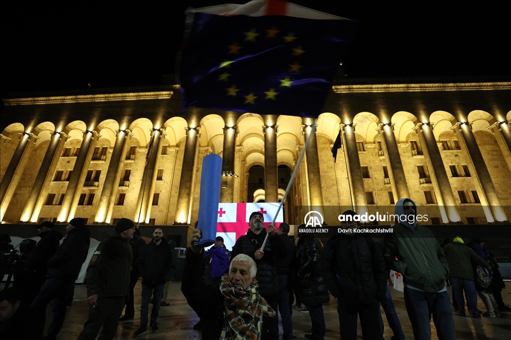Georgian opposition protests against election results set up tent in front of parliament