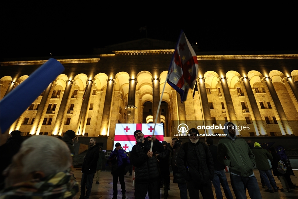 Georgian opposition protests against election results set up tent in front of parliament