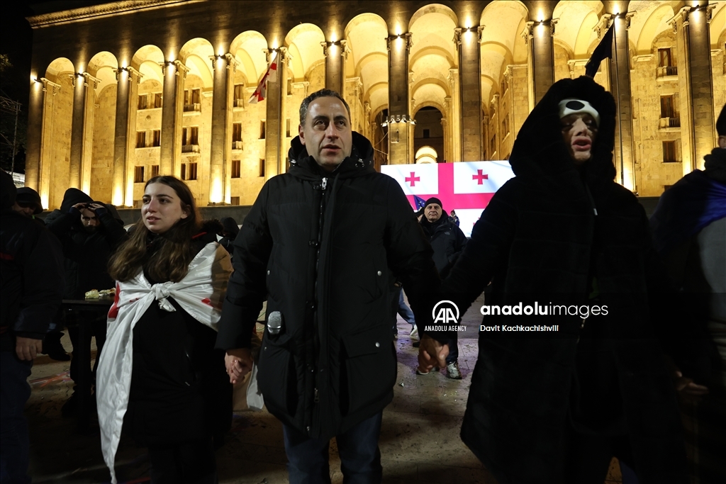 Georgian opposition protests against election results set up tent in front of parliament