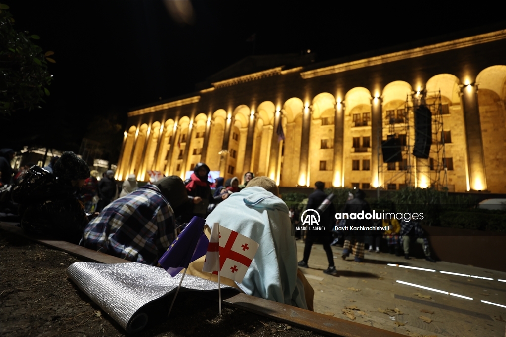 Georgian opposition protests against election results set up tent in front of parliament