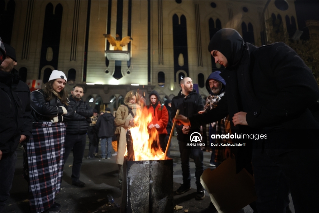 Georgian opposition protests against election results set up tent in front of parliament