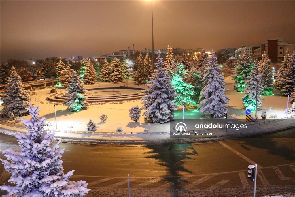 Kar yağışıyla Erzurum'un tarihi mekanları beyaza büründü