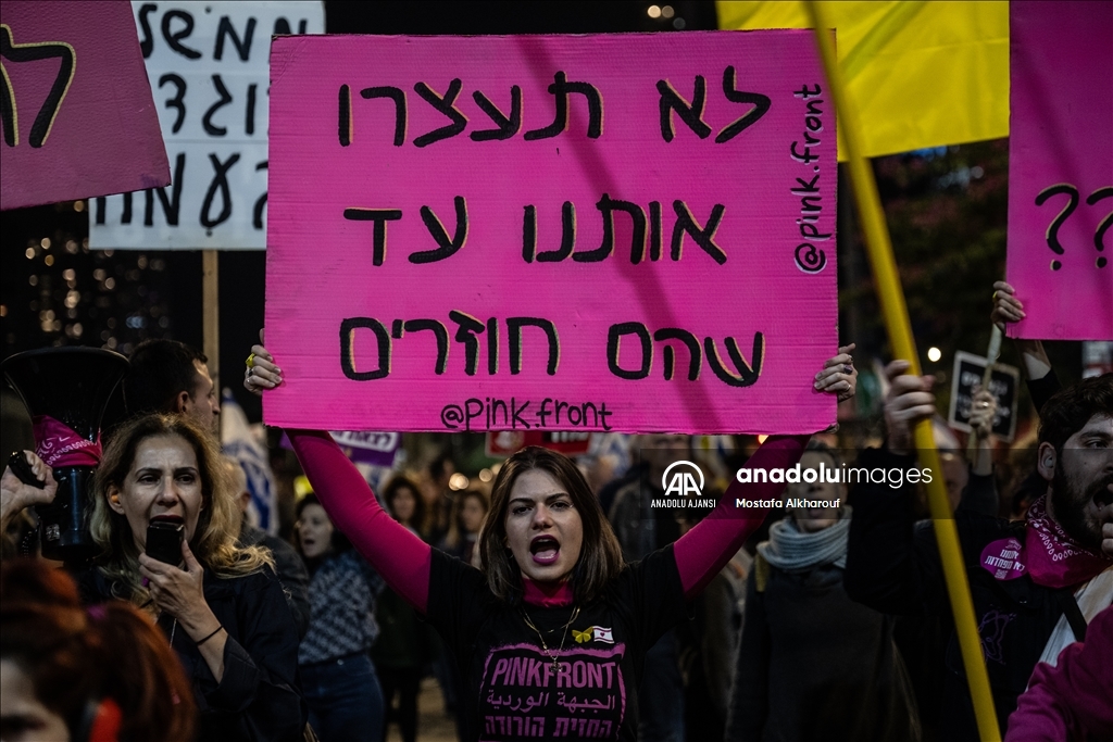 Gazze’de ateşkes ve esir takası talebiyle Tel Aviv’de gösteri düzenlendi