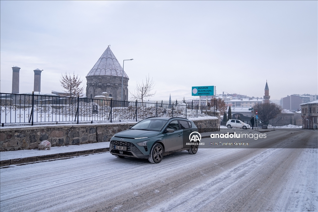 Erzurum'da kar ve soğuk hava etkili oldu