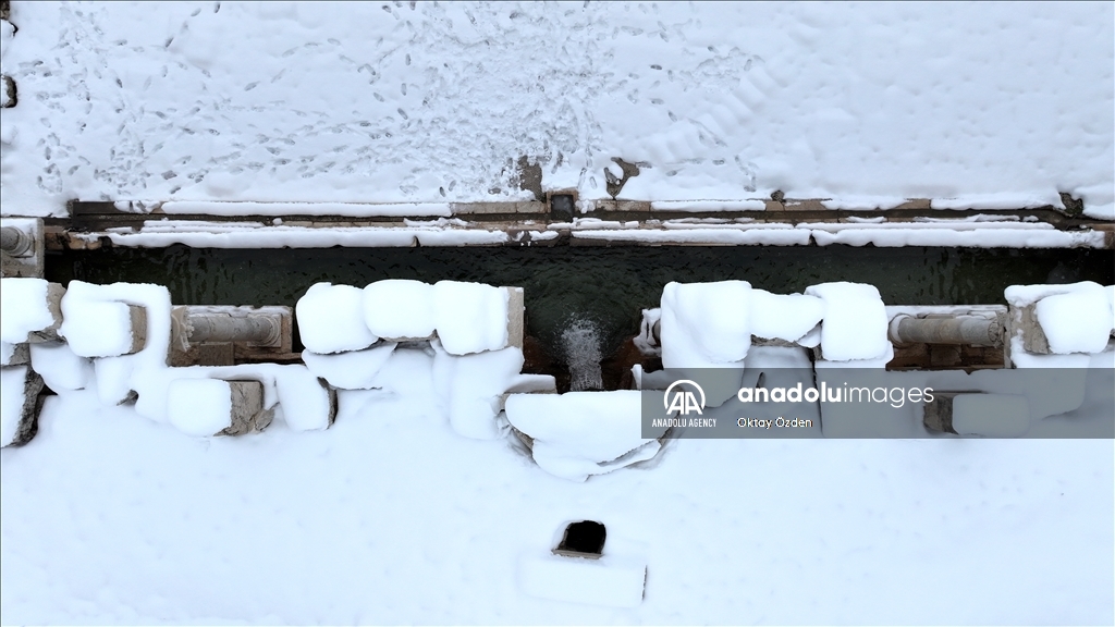 Snow covers Sagalassos Ancient City in Turkiye's Burdur