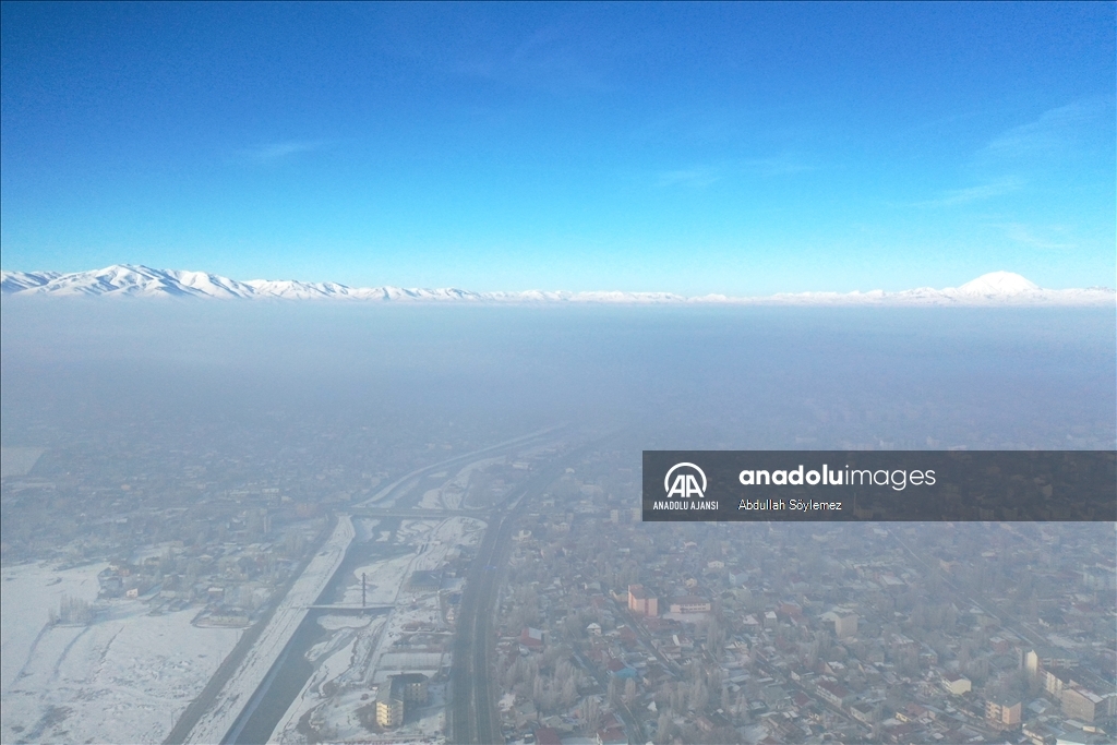 Ağrı'da ağaçlar kırağıyla kaplandı