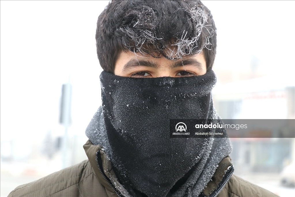 Ağrı'da dondurucu soğuk nedeniyle vatandaşların kaş ve kirpiklerinde kırağı oluştu