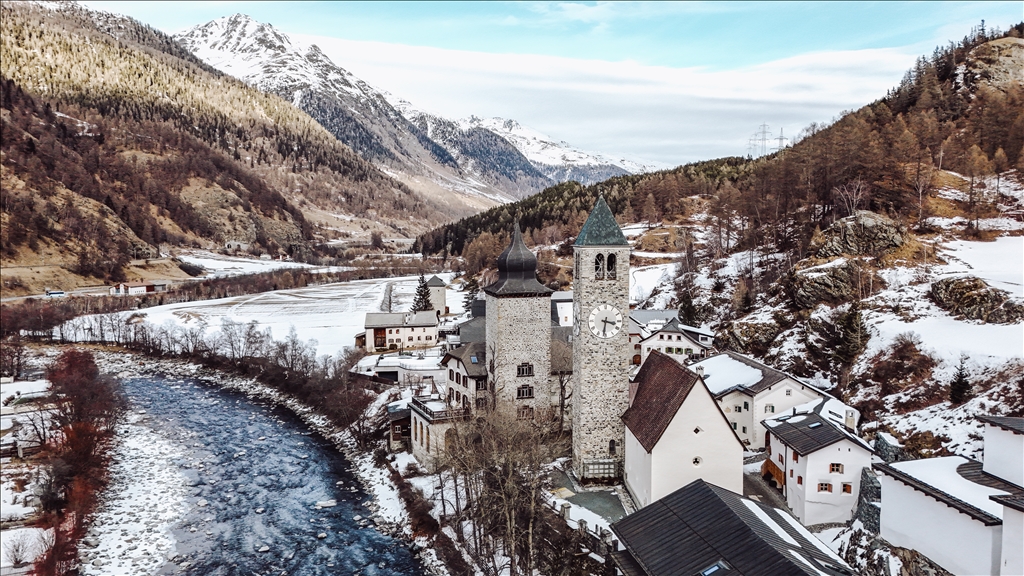 Drone captures Susch, a timeless Alpine gem in Swiss Alps