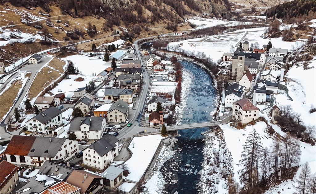 Drone captures Susch, a timeless Alpine gem in Swiss Alps