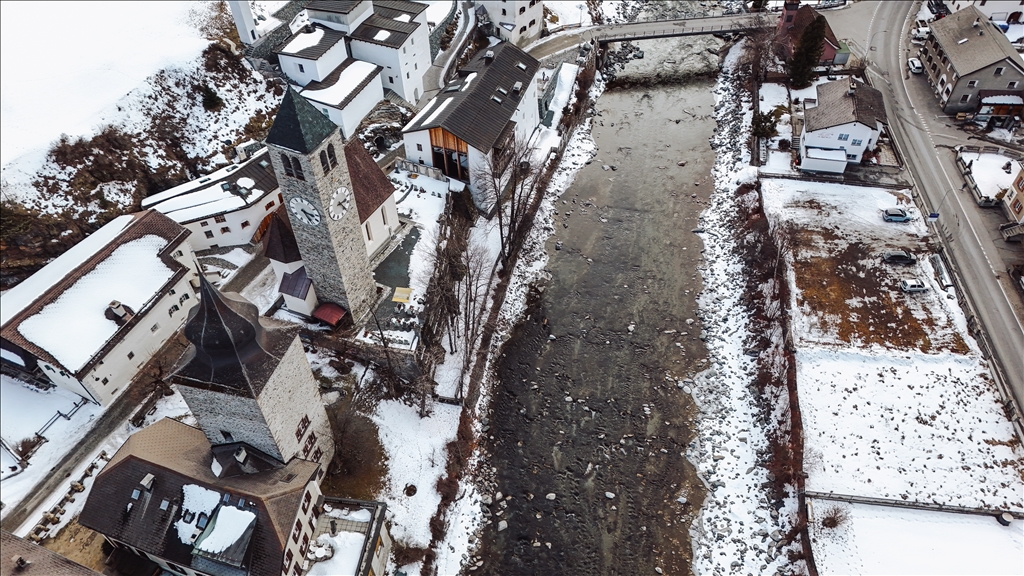 Drone captures Susch, a timeless Alpine gem in Swiss Alps