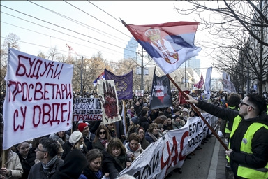 Education employees and students rally in Belgrade