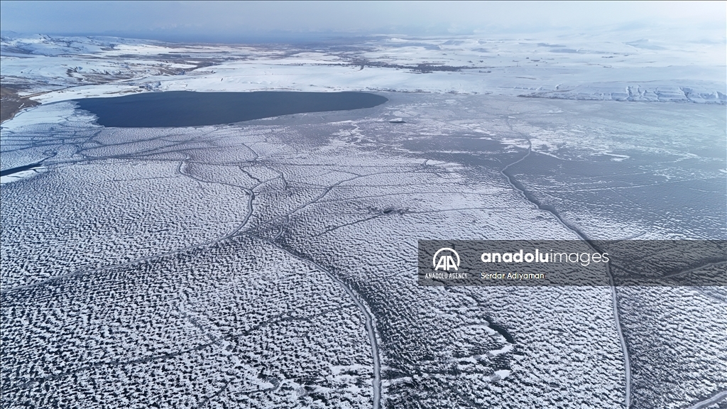 Surface of Lake Nazik freezes over in Turkiye's Bitlis 