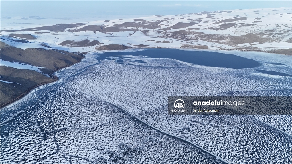 Surface of Lake Nazik freezes over in Turkiye's Bitlis 