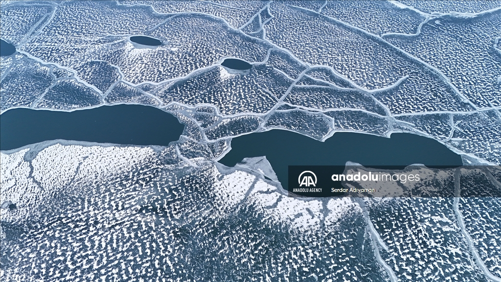 Surface of Lake Nazik freezes over in Turkiye's Bitlis 