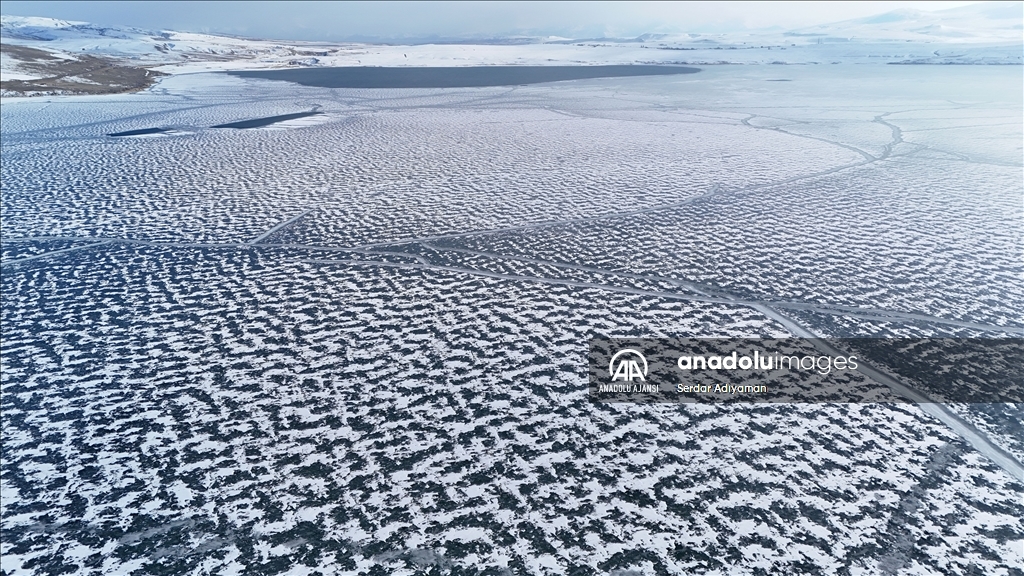 Bitlis'te Nazik Gölü'nün yüzeyi buz tuttu