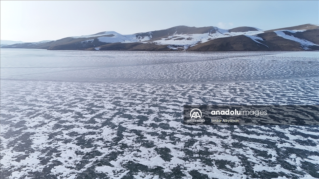 Surface of Lake Nazik freezes over in Turkiye's Bitlis 
