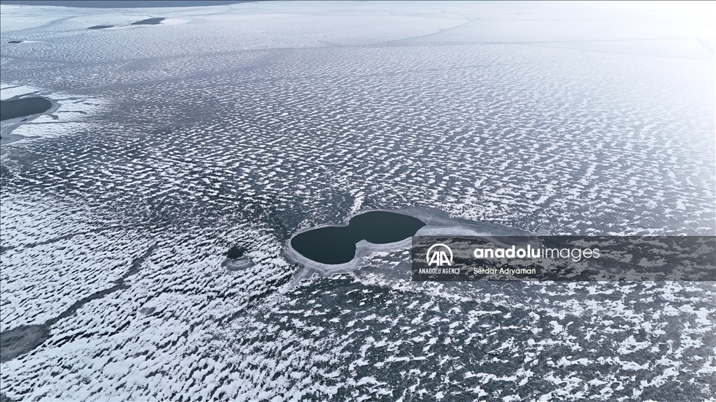 Surface of Lake Nazik freezes over in Turkiye's Bitlis 