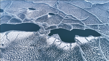 Surface of Lake Nazik freezes over in Turkiye's Bitlis