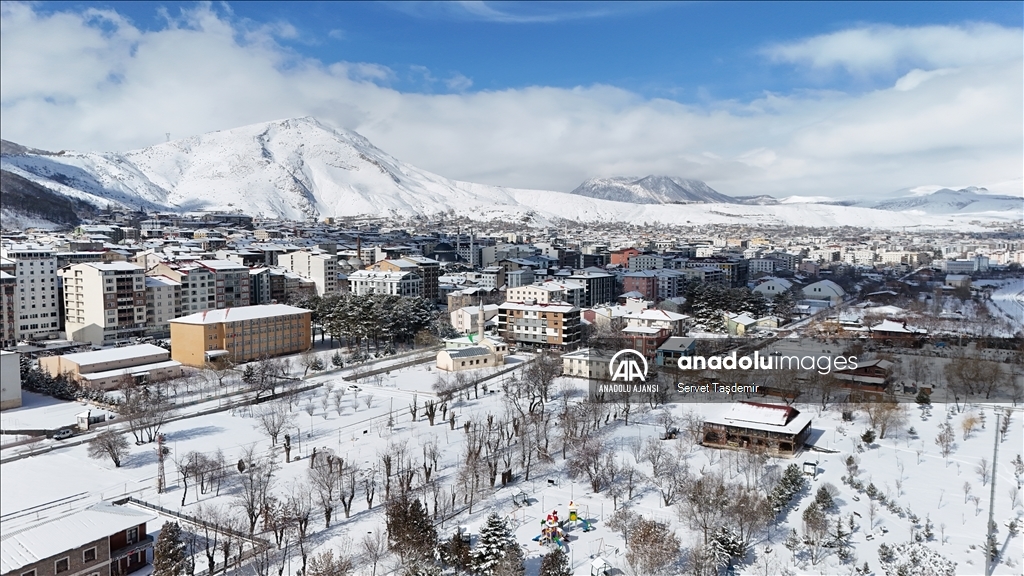 Bitlis'in Tatvan ilçesi kar yağışıyla beyaza büründü