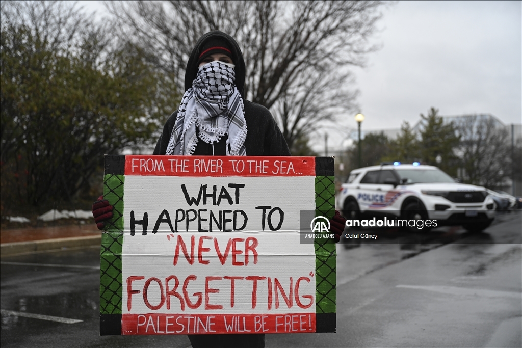 Washington DC'deki Filistin destekçileri, ABD'nin İsrail'in Gazze'deki eylemlerine verdiği desteği protesto etti