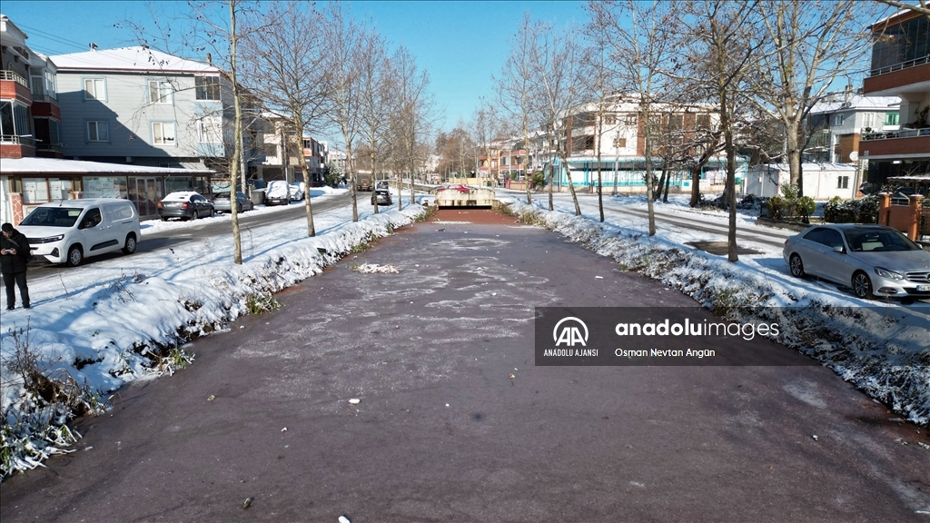 Sakarya'da göl ve su kanalının yüzeyi buz tuttu