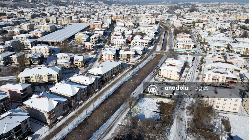 Sakarya'da göl ve su kanalının yüzeyi buz tuttu
