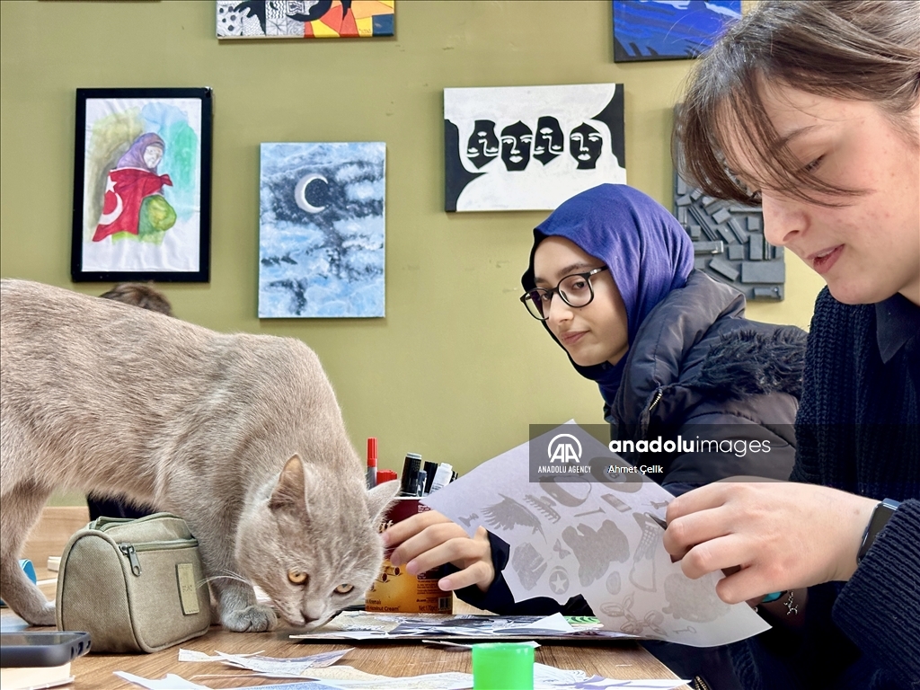 Picasso the cat brings joy into art classes