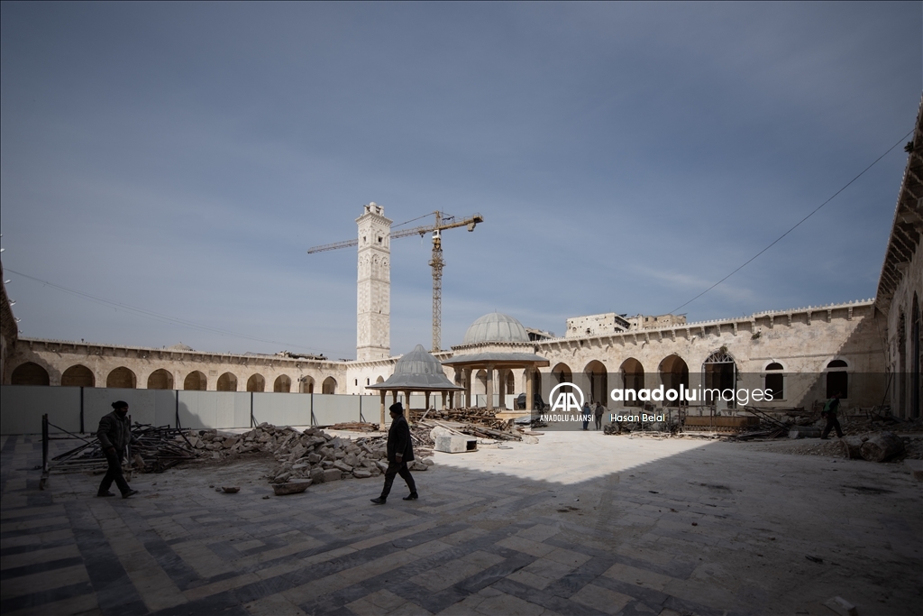 Halep’teki Emevi Ulu Camii’nde restorasyon çalışmaları sürüyor