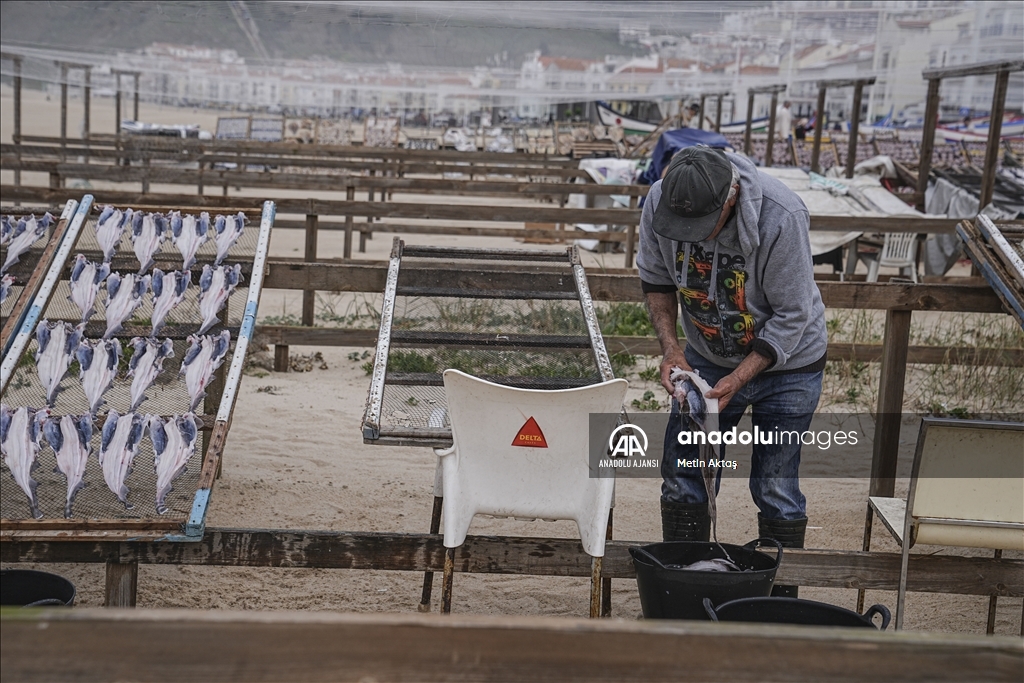 Portekiz'in Atlantik Okyanusu kıyısındaki Nazare şehrindeki kuru balık pazarı