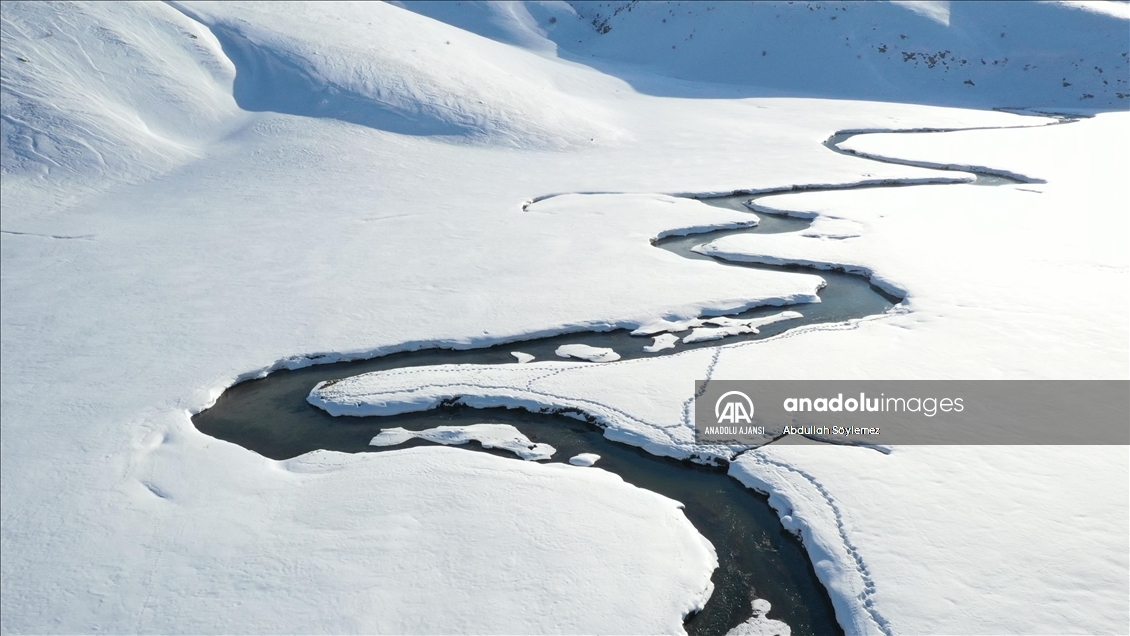 Ağrı'da menderesler karla kaplandı