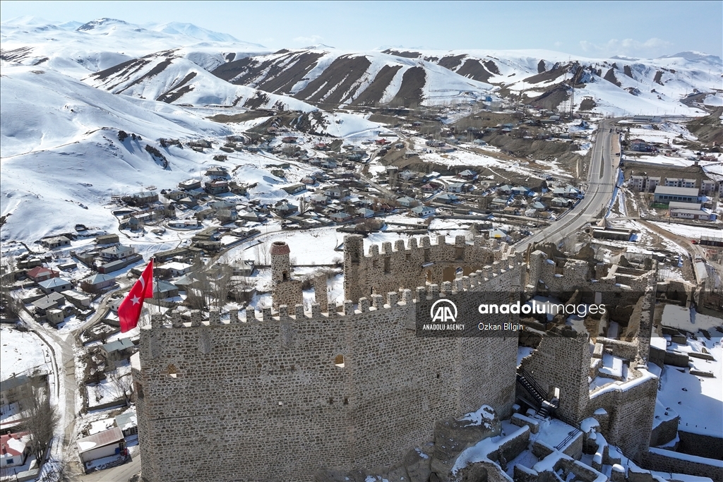 Hosap Castle under snow in Turkiye's Van