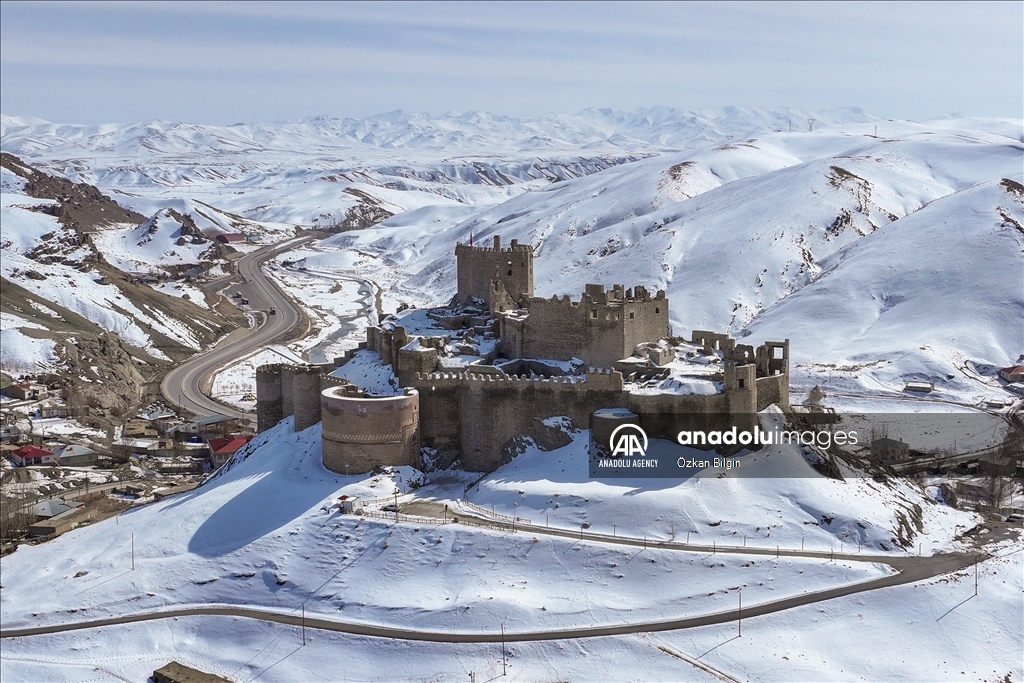 Hosap Castle under snow in Turkiye's Van