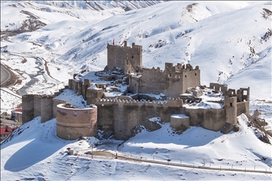 Hosap Castle under snow in Türkiye's Van