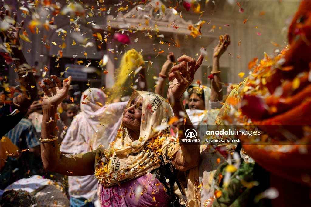 Indian widows participate at the Holi festival in India