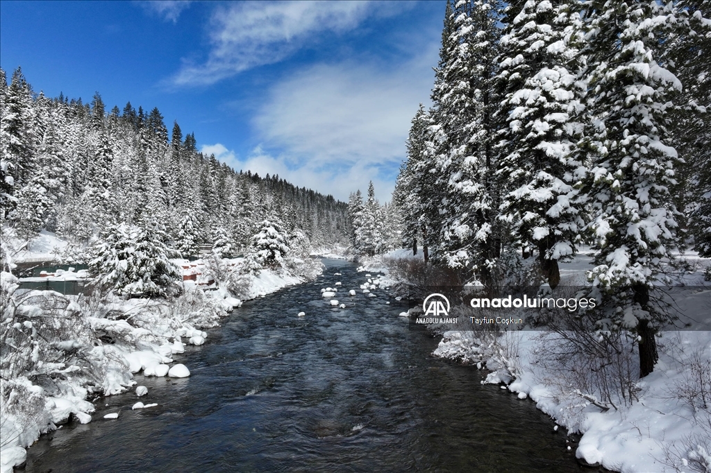 ABD'nin California eyaletindeki Truckee Nehri çevresi karla kaplandı