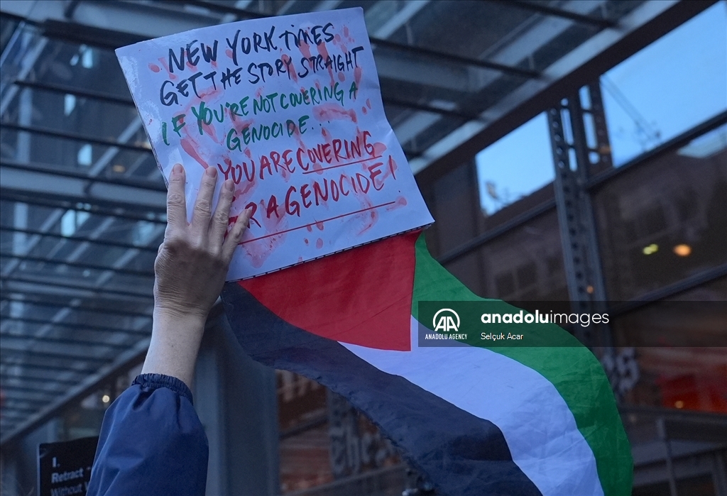 Pro-Palestinian Americans rally outside New York Times