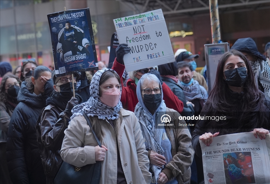 Pro-Palestinian Americans rally outside New York Times