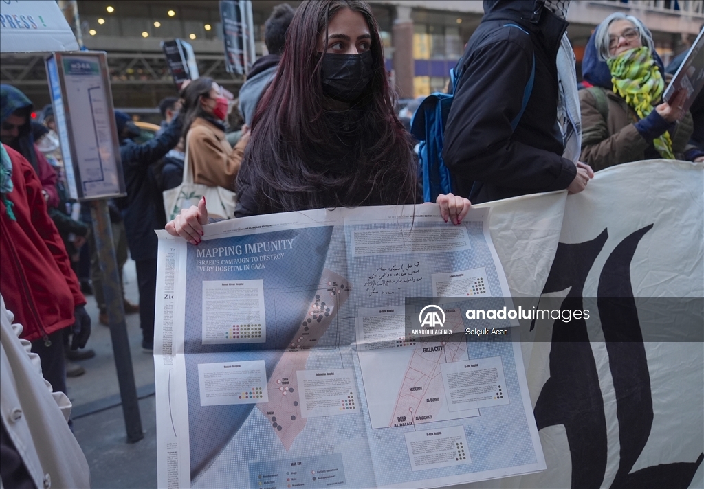 Pro-Palestinian Americans rally outside New York Times