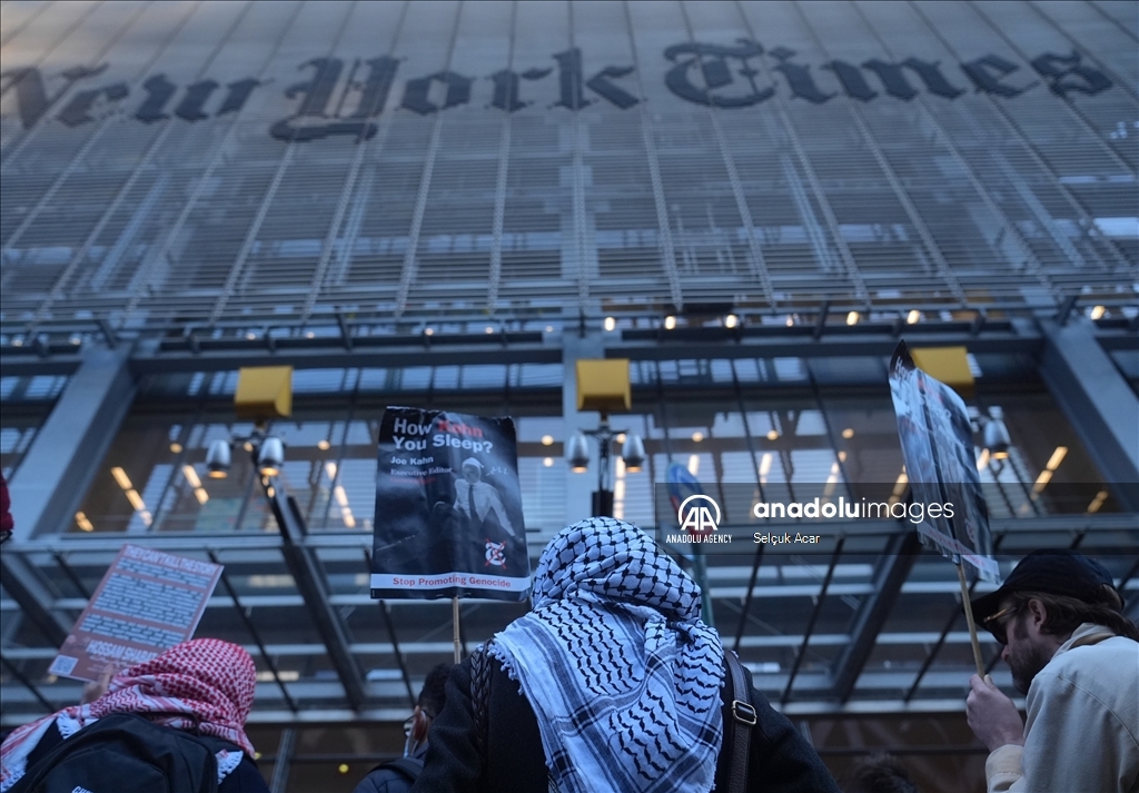 Pro-Palestinian Americans rally outside New York Times
