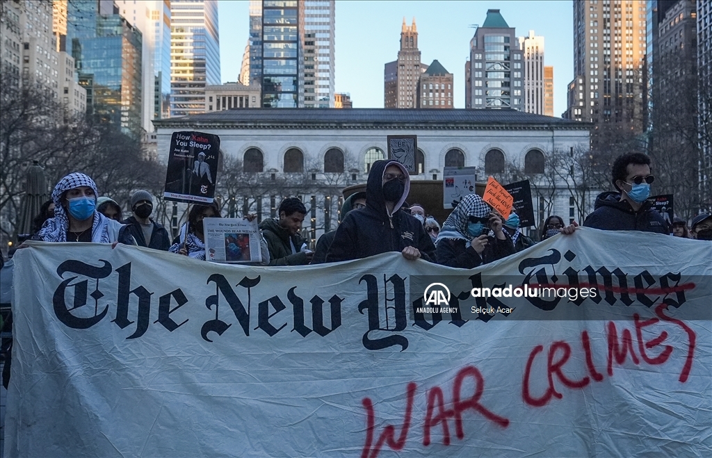 Pro-Palestinian Americans rally outside New York Times