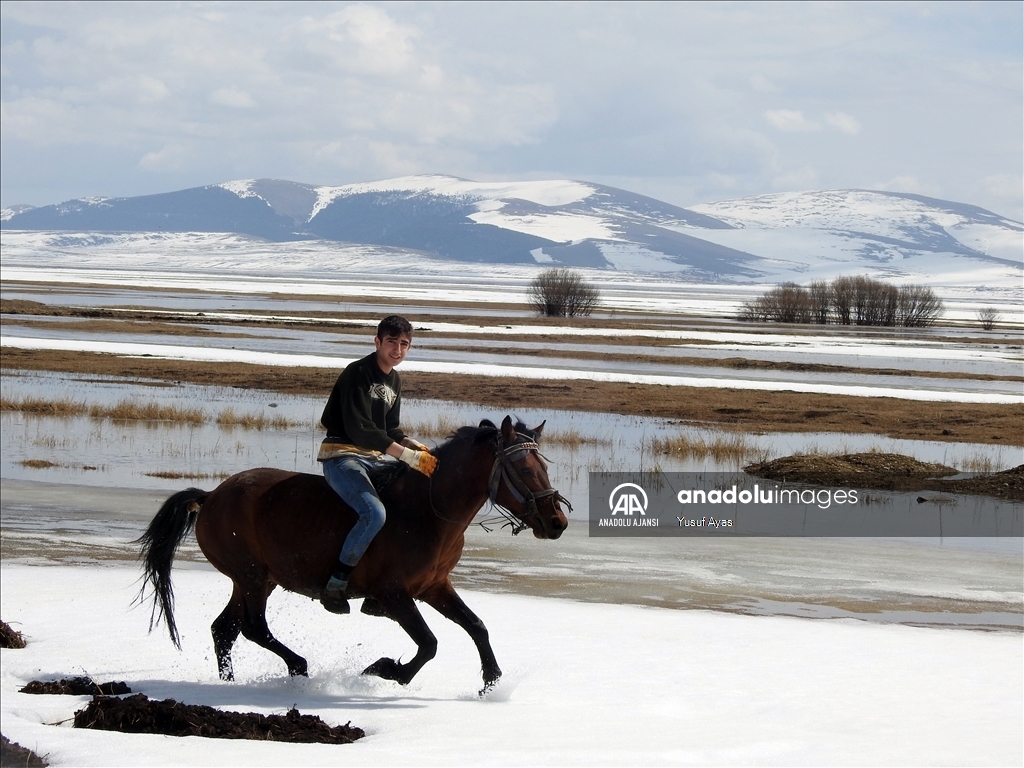 Ardahan'da karın erimesiyle Kura Nehri taştı