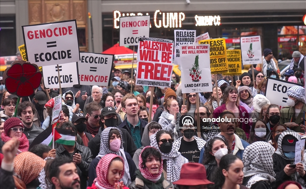 İsrail'in Gazze'ye yönelik saldırıları, New York'ta Toprak Günü'nde protesto edildi