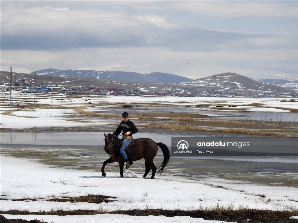 Ardahan'da karın erimesiyle Kura Nehri taştı