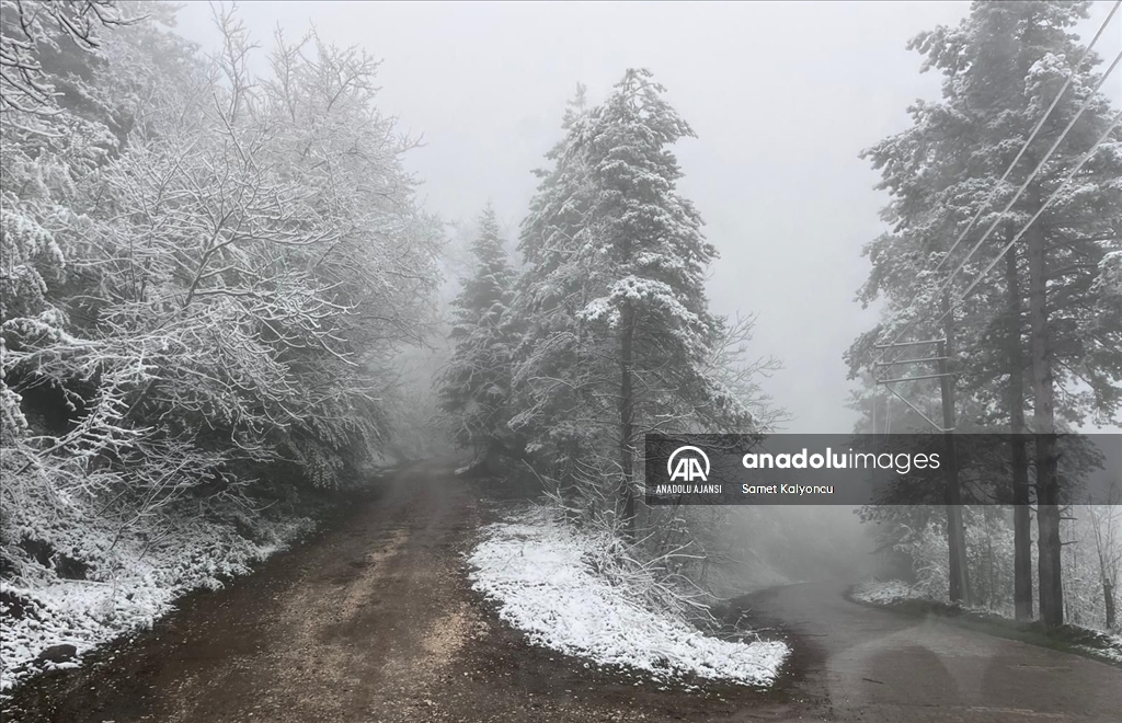Düzce'nin yüksek kesimlerine kar yağdı